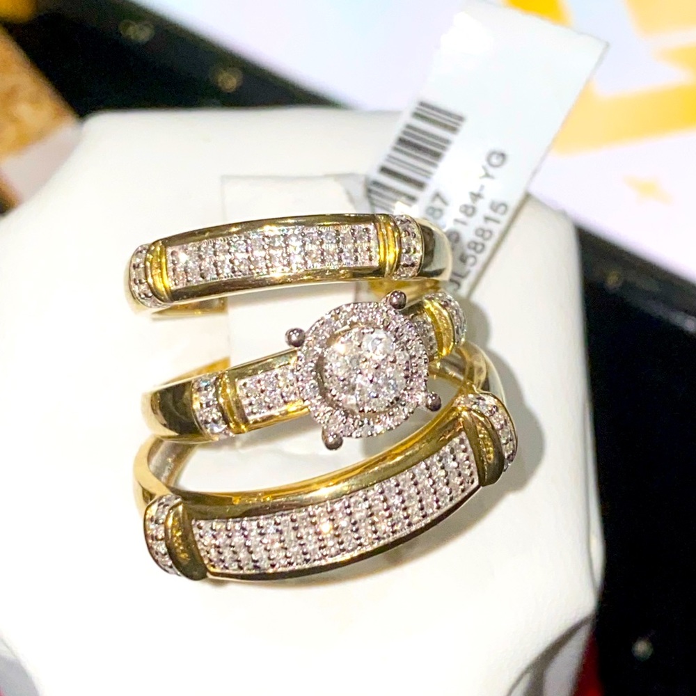 10k solid gold si real diamond wedding engagement ring set his and hers matching